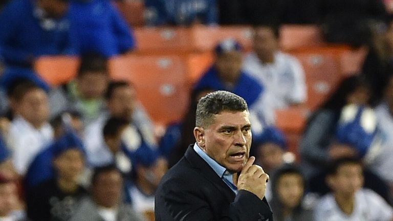 Honduras national team coach Luis Fernando Suarez watches his team play against Turkey during a World Cup preparation friendly match at RFK Stadium in Wash