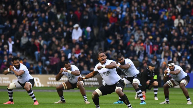 Fiji perform the haka at Murrayfield