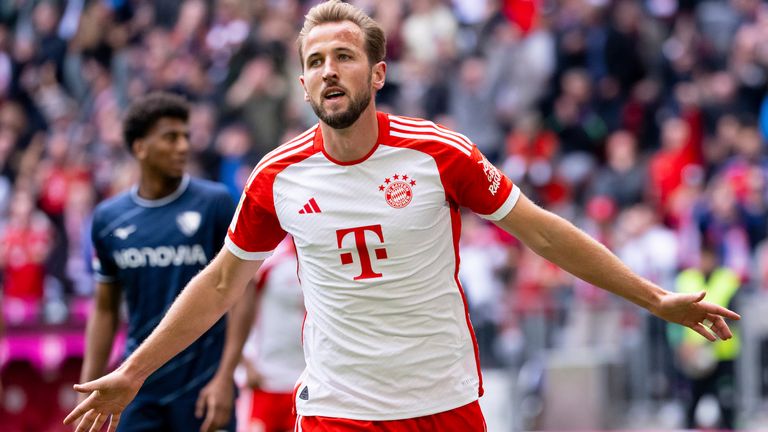 Harry Kane celebrates his first goal of the game