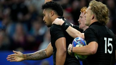 New Zealand's Leceister Fainga'anuku scored a hat-trick as the All Blacks thrashed Uruguay 