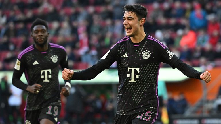 Bayern Munich's Aleksandar Pavlovic celebrates scoring