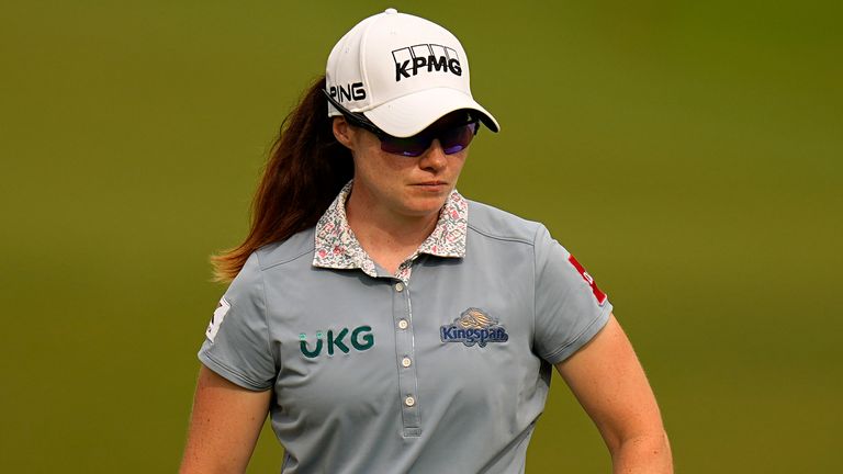 Leona Maguire follows her shot on the fourth green during the first round of the Chevron Championship 