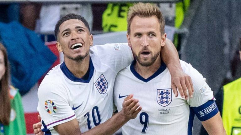 Harry Kane and Jude Bellingham celebrate in Gelsenkirchen
