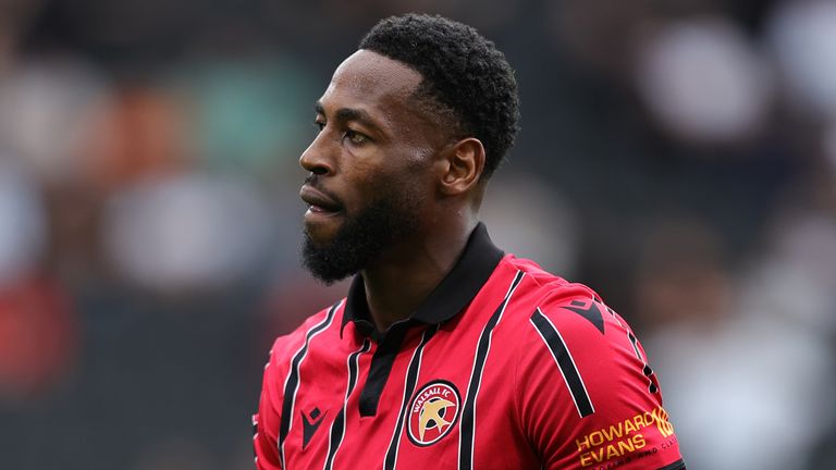 Jamille Matt of Walsall in action during the Sky Bet League Two match between Milton Keynes Dons and Walsall at Stadium mk on September 07, 2024 in Milton Keynes, England