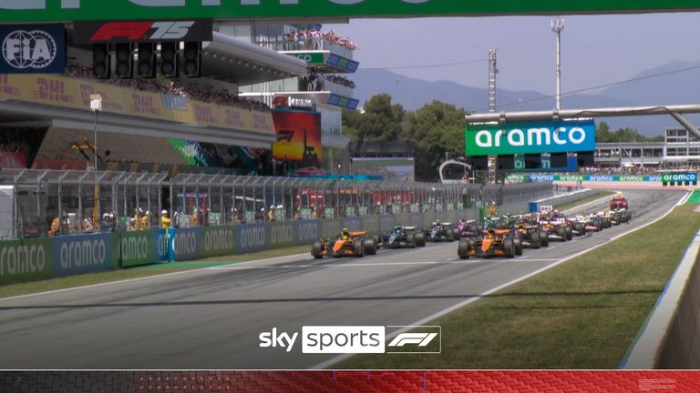 Oscar Piastri held onto the lead during the opening lap of the Spanish Grand Prix, while McLaren team-mate Lando Norris was overtaken at the first turn by title rival Max Verstappen.