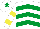 Silk - White & emGreen chevrons, white & yellow hooped slvs, white cap, emGreen star