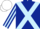 Silk - Dark blue, light blue cross sashes, striped sleeves, white cap Silk - Dark blue, light blue cross sashes, striped sleeves, white cap