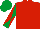 Silk - Red, emerald green and red diabolo on sleeves, emerald green cap Silk - Red, emerald green and red diabolo on sleeves, emerald green cap