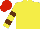 Silk - Yellow, yellow & brown hooped sleeves, red cap Silk - Yellow, yellow & brown hooped sleeves, red cap