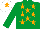 Silk - EMERALD GREEN, orange stars, white cap, orange star